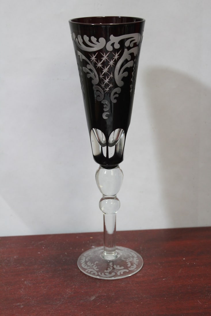 A Ruby Red Cutglass Goblet: 10 3/4" tall