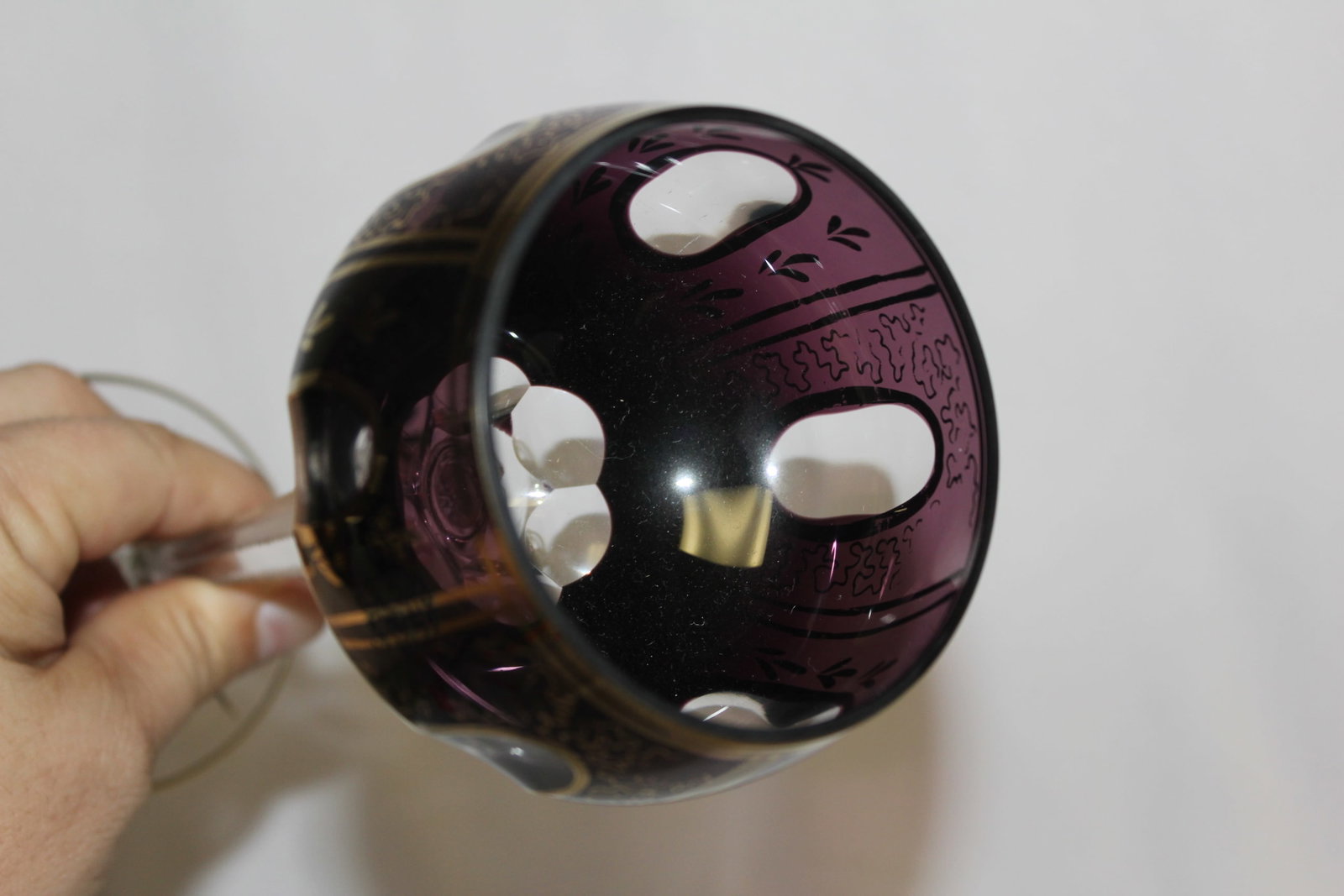 A Cut Glass Amethyst Color Goblet - 5