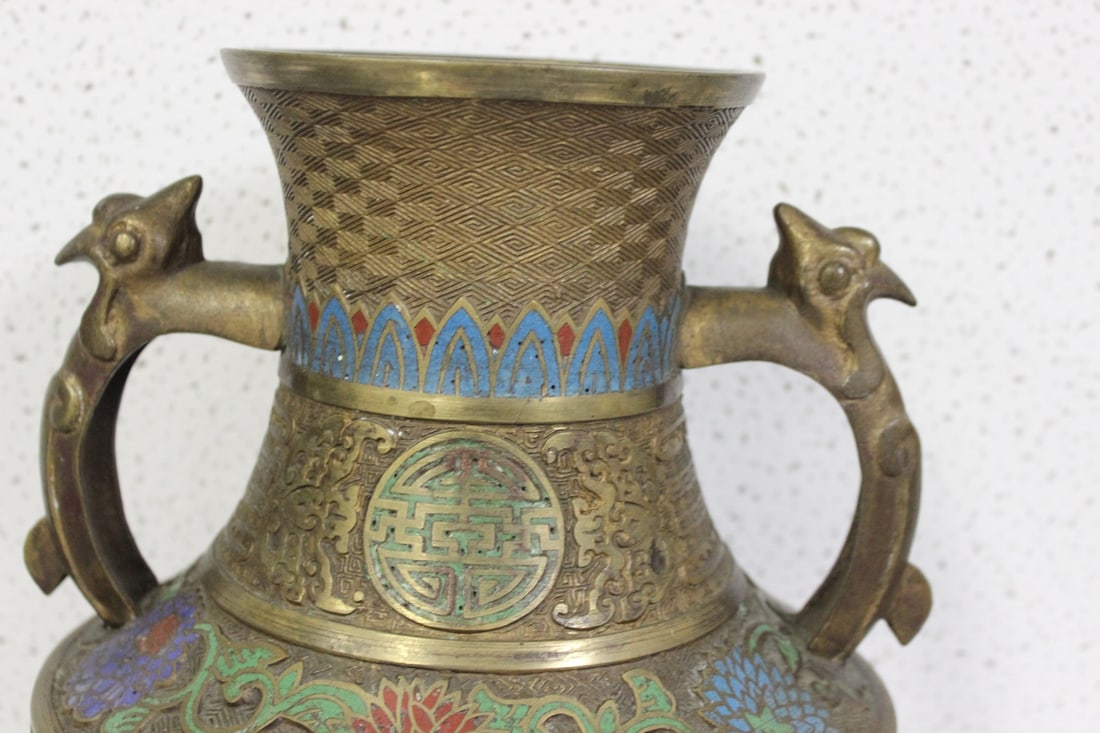 A Japanese Enamel Brass or Bronze Urn - 2