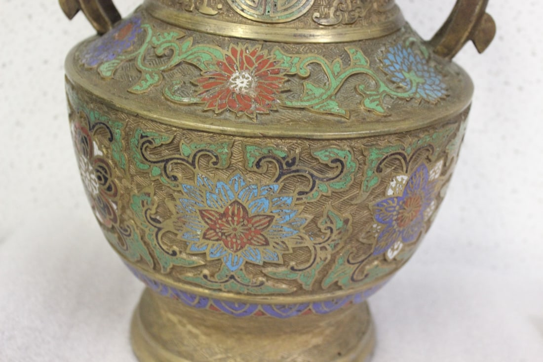A Japanese Enamel Brass or Bronze Urn - 4