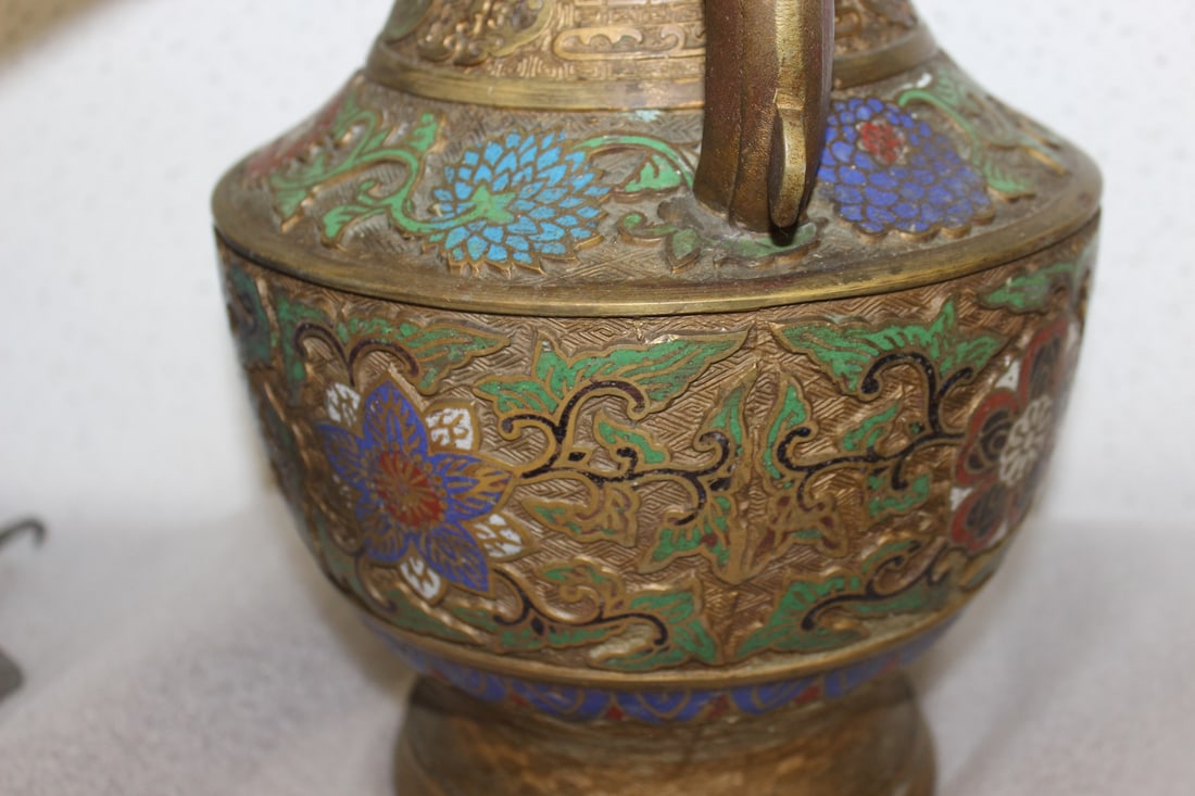 A Japanese Enamel Brass or Bronze Urn - 5