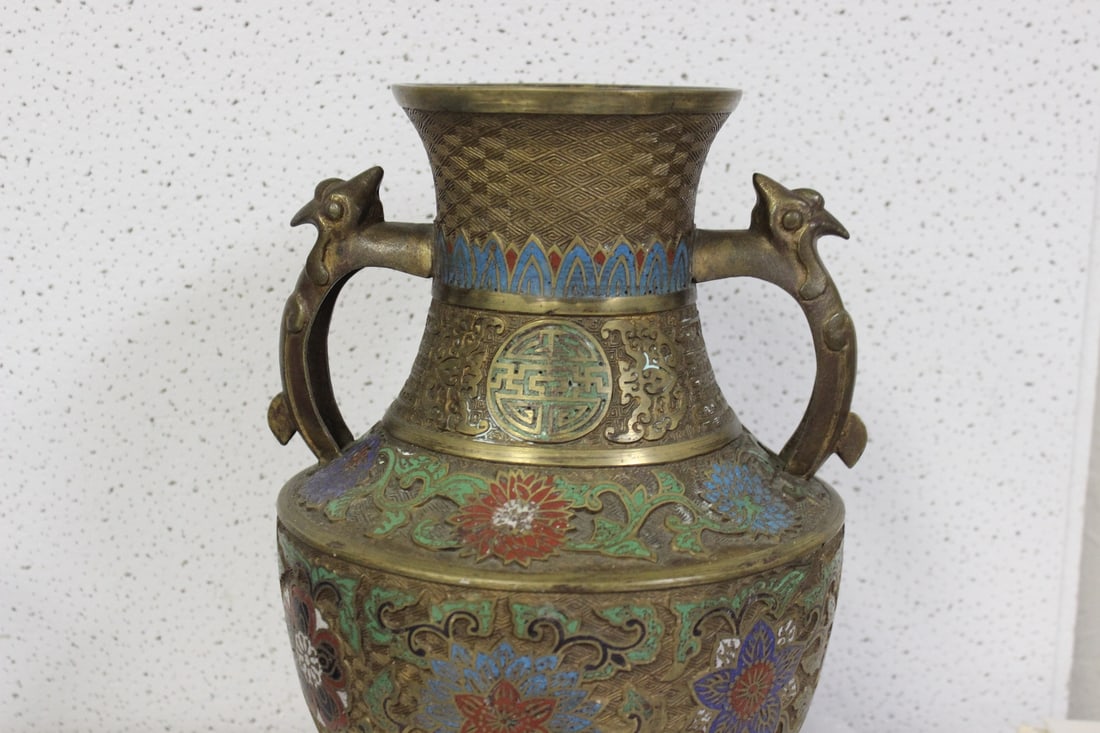 A Japanese Enamel Brass or Bronze Urn - 6