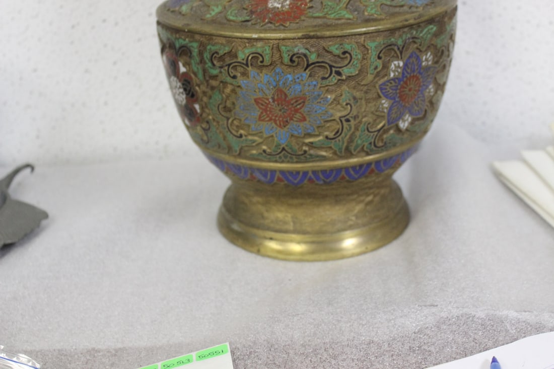 A Japanese Enamel Brass or Bronze Urn - 8