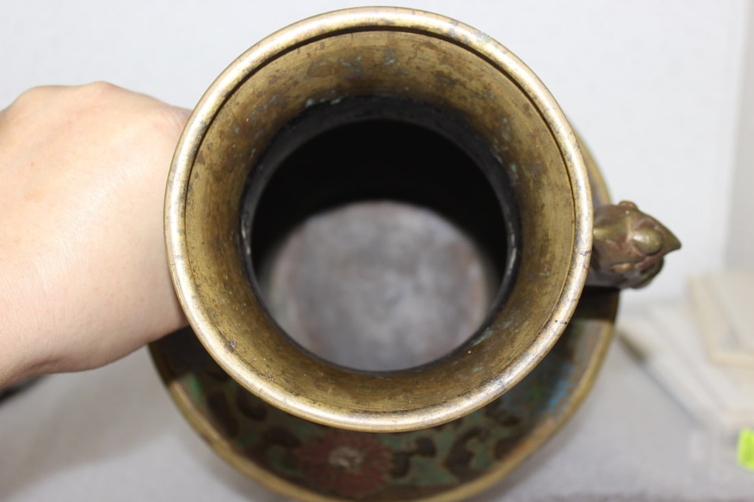 A Japanese Enamel Brass or Bronze Urn - 9