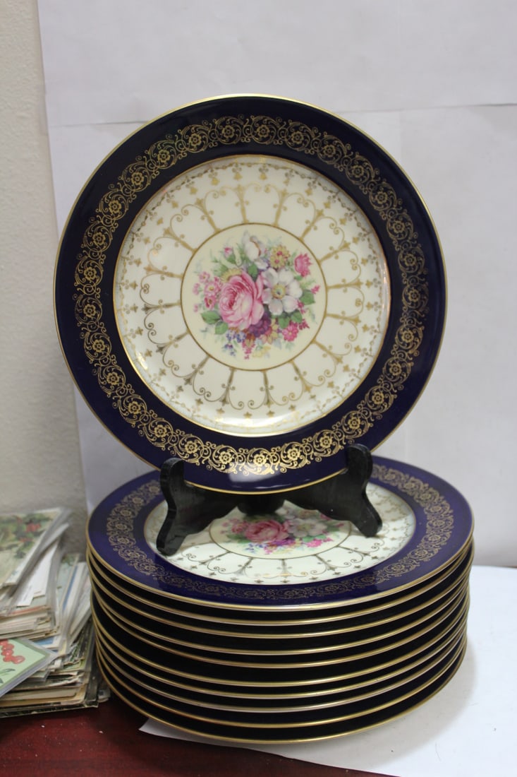 A Set of 11 Rosenthal I v o r y Dinner Plates: Rose pattern - 10 1/2" in diameter