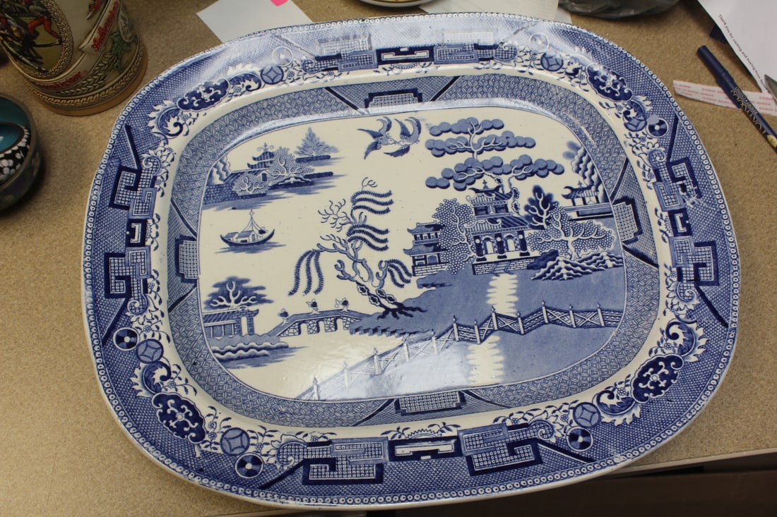 Blue and White ironstone Oriental Platter: 18" across