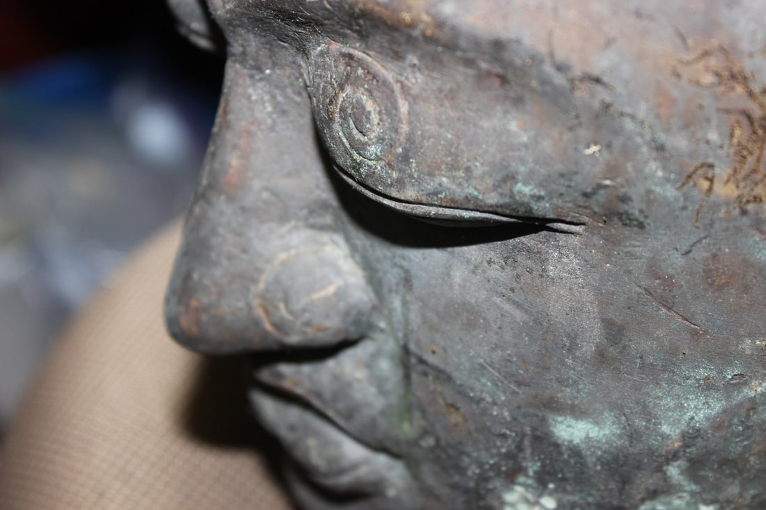 Antique Chinese Bronze Buddha Head - 11