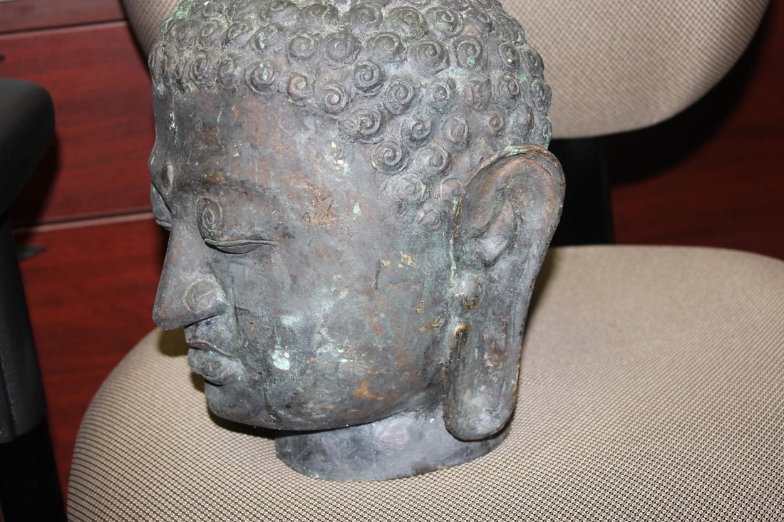 Antique Chinese Bronze Buddha Head - 4