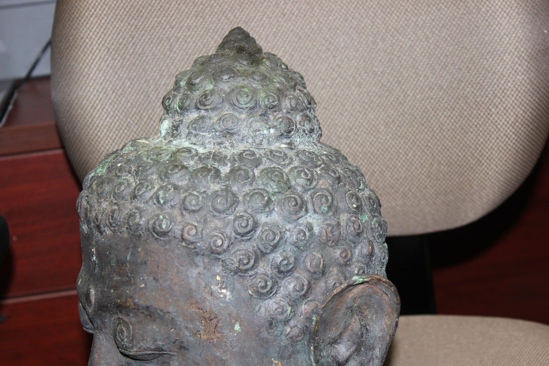Antique Chinese Bronze Buddha Head - 5