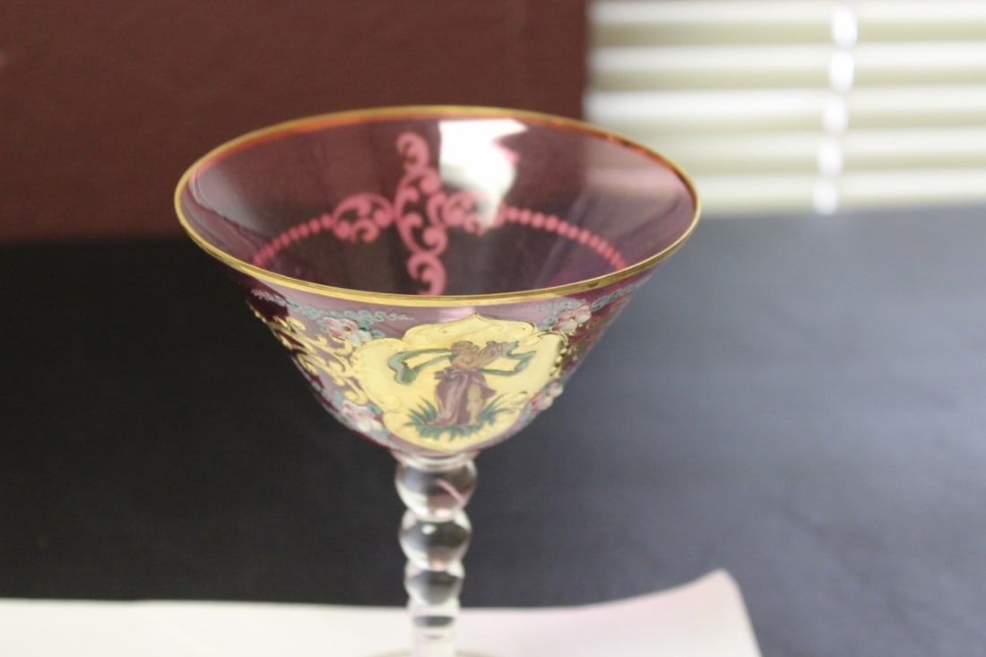 Hand Painted Cranberry Champagne Glass - 2