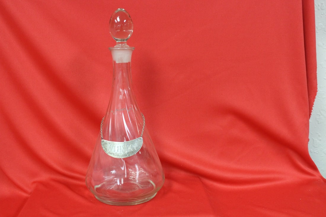 A Decanter: with a sterling silver whisky pendant - 11 1/4" tall