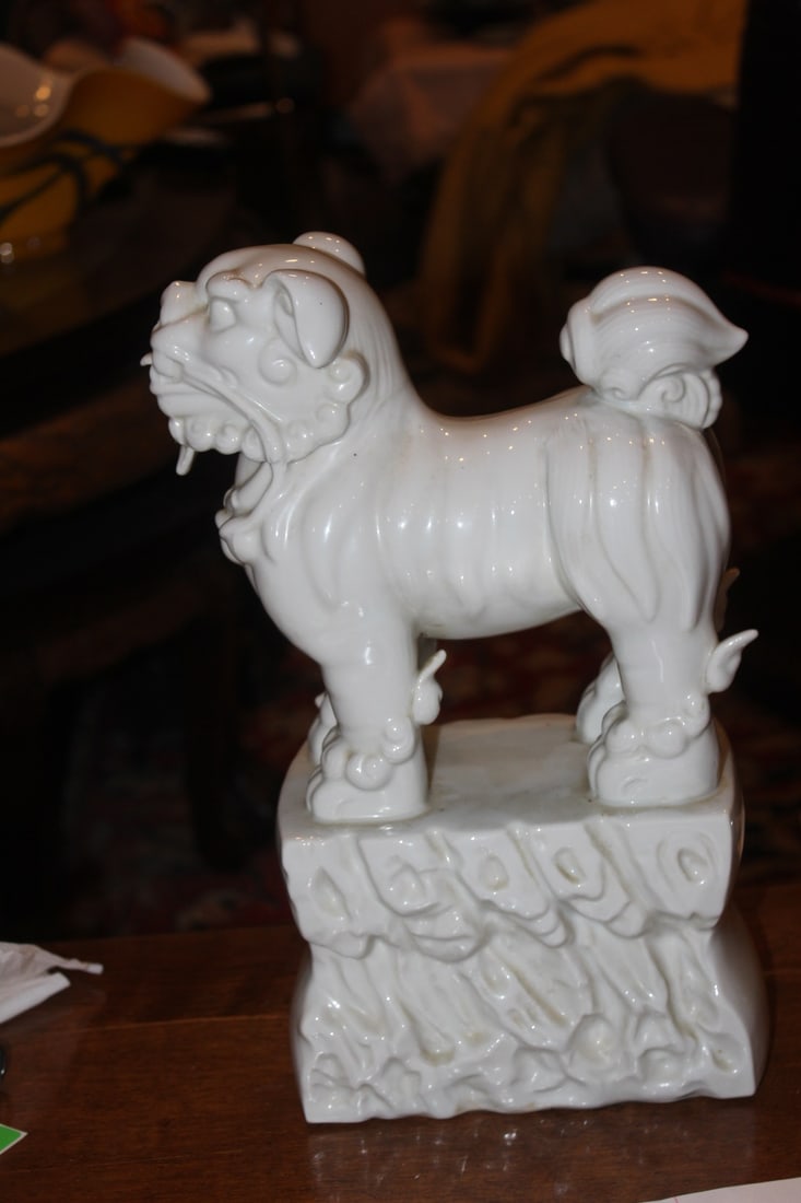 Blanc de Chine Chinese Foo Lion: 12 5/8" tall by 8 1/2" wide