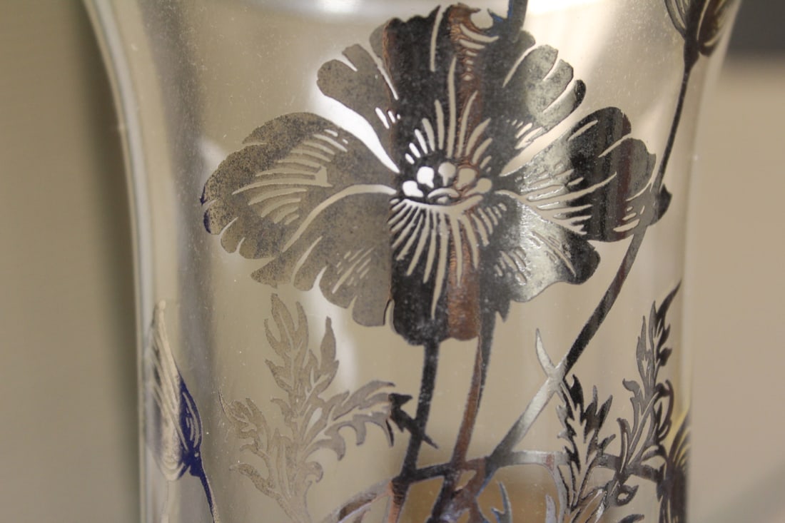 Silver Overlay on Glass Beaker Vase - 3