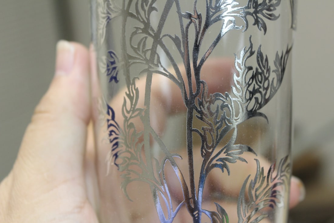 Silver Overlay on Glass Beaker Vase - 4