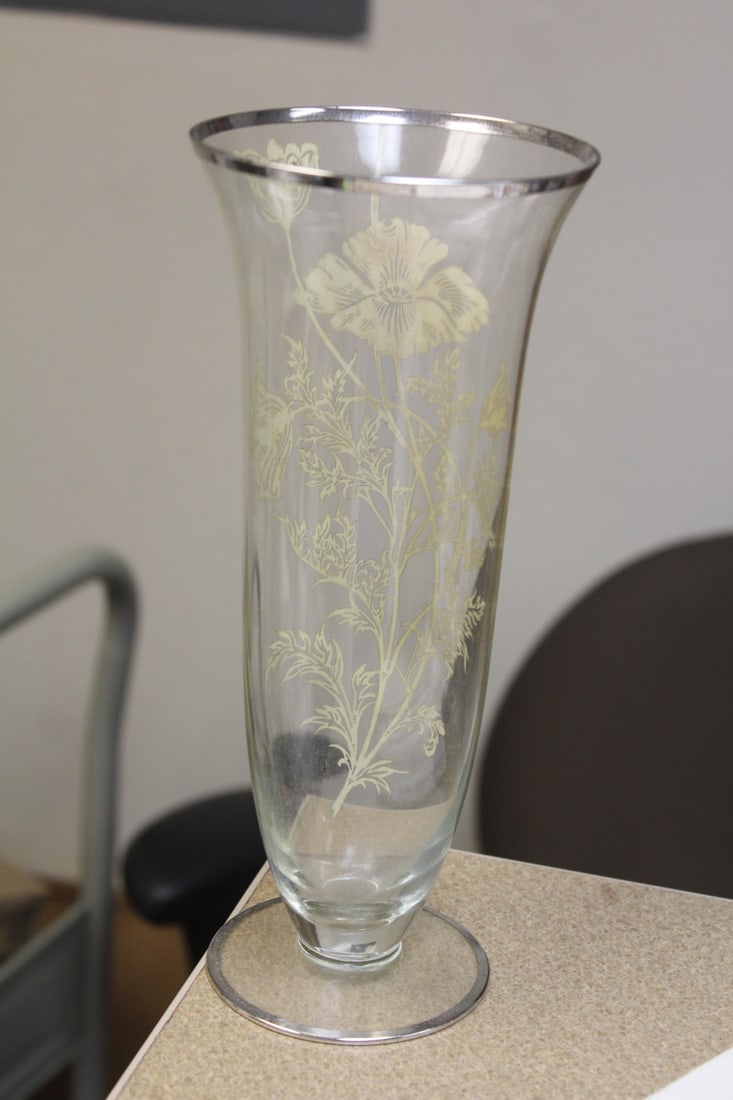 Silver Overlay on Glass Beaker Vase - 5