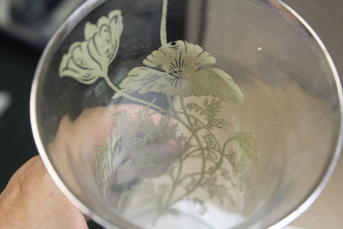 Silver Overlay on Glass Beaker Vase - 6