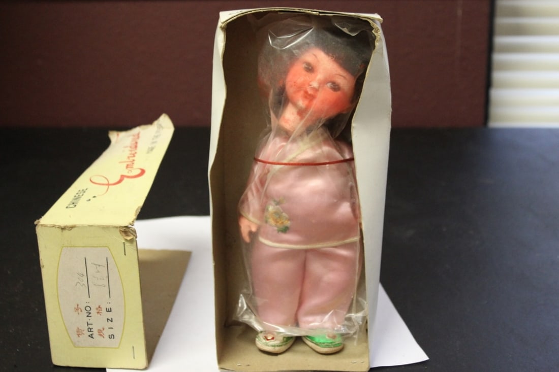 A Vintage Chinese Wooden(?) Doll in Silk Dress - 5