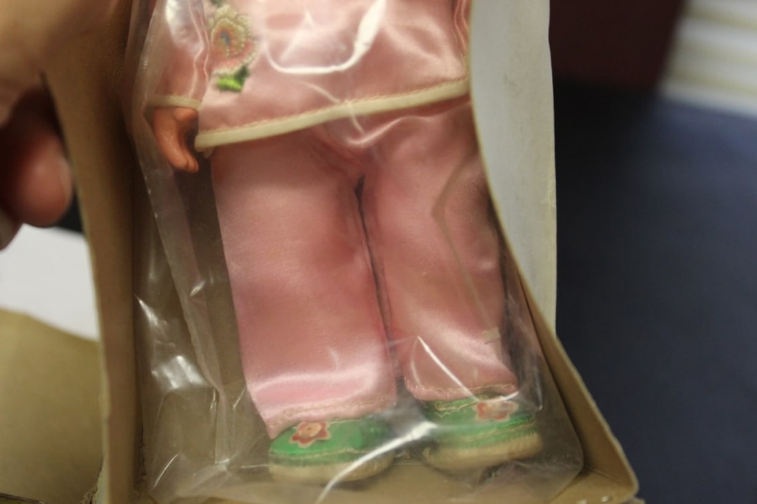 A Vintage Chinese Wooden(?) Doll in Silk Dress - 7