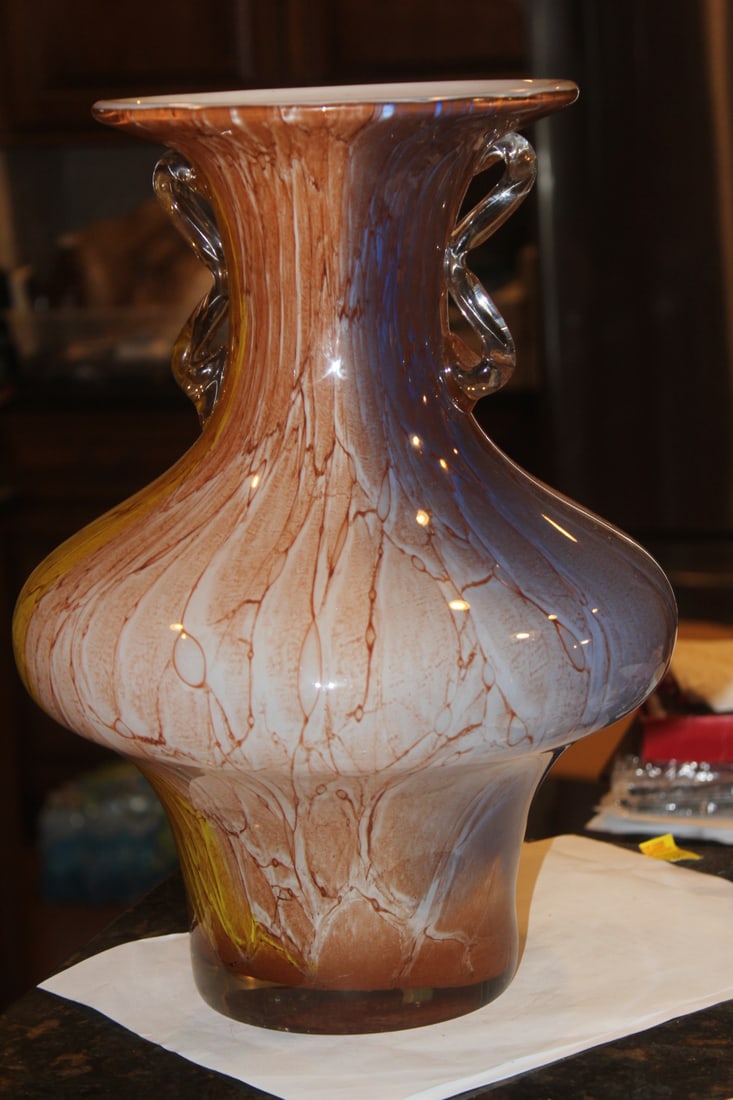 Large Art Glass Vase: 15 inches tall by 9 inches wide