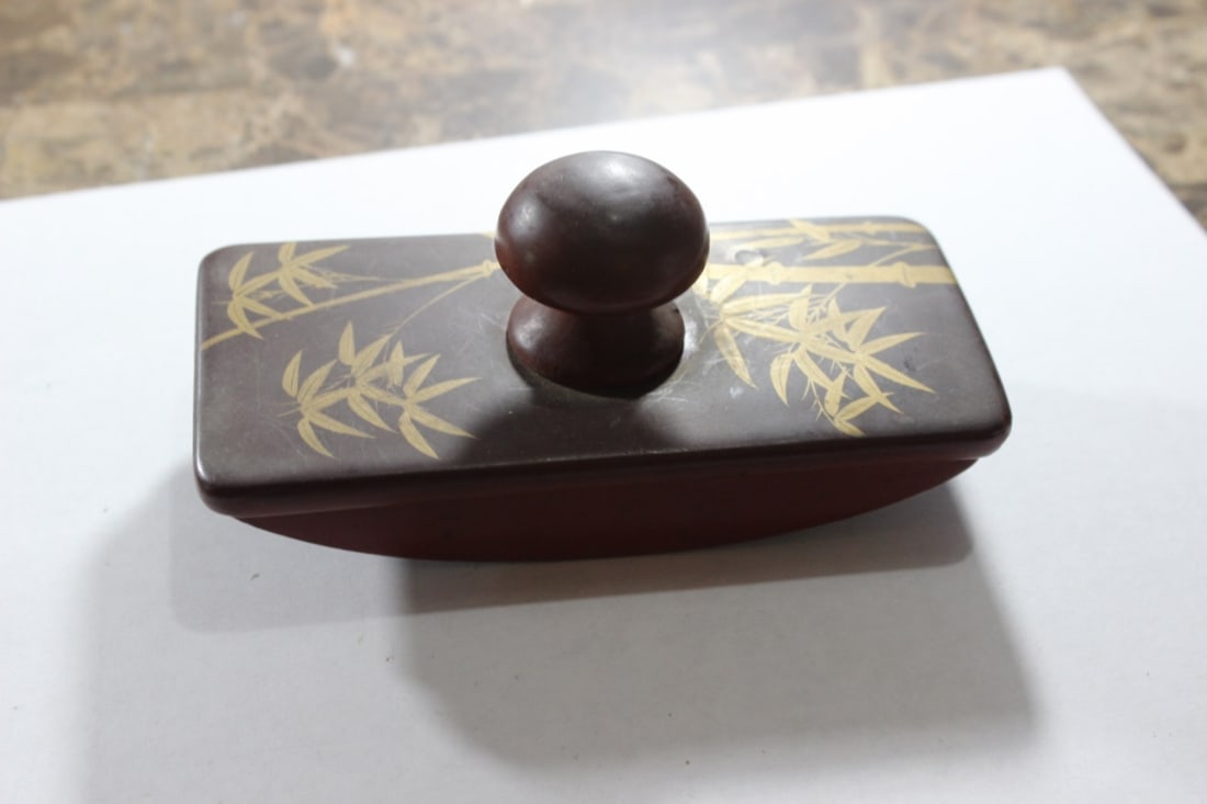 A Japanese Red Lacqeur Smear Preventer: Probably part of a scholar set - 5 1/2"long - Rare