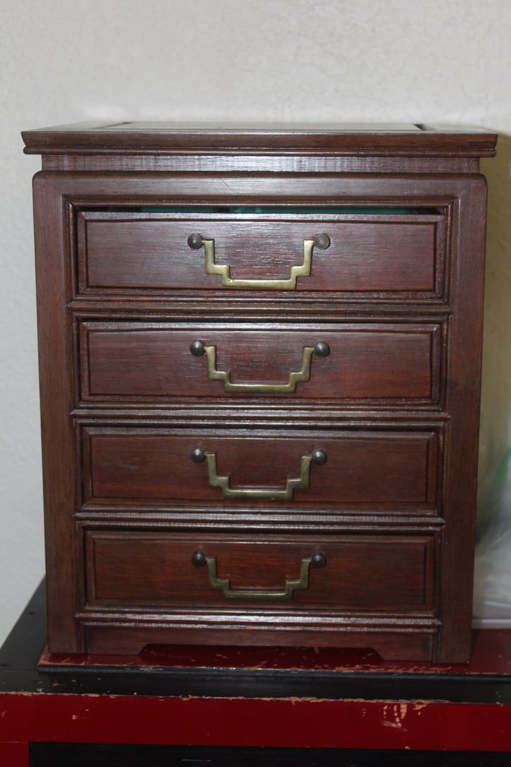 Chinese Rosewood Jewelry Box: rosewood - with 4 drawers - 9 5/8" x 12" x 8"