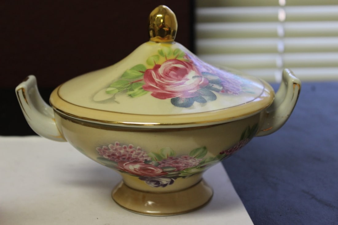 A Vintage Hand Painted Compote: Beautifully designed - 8 inches from handle to handle