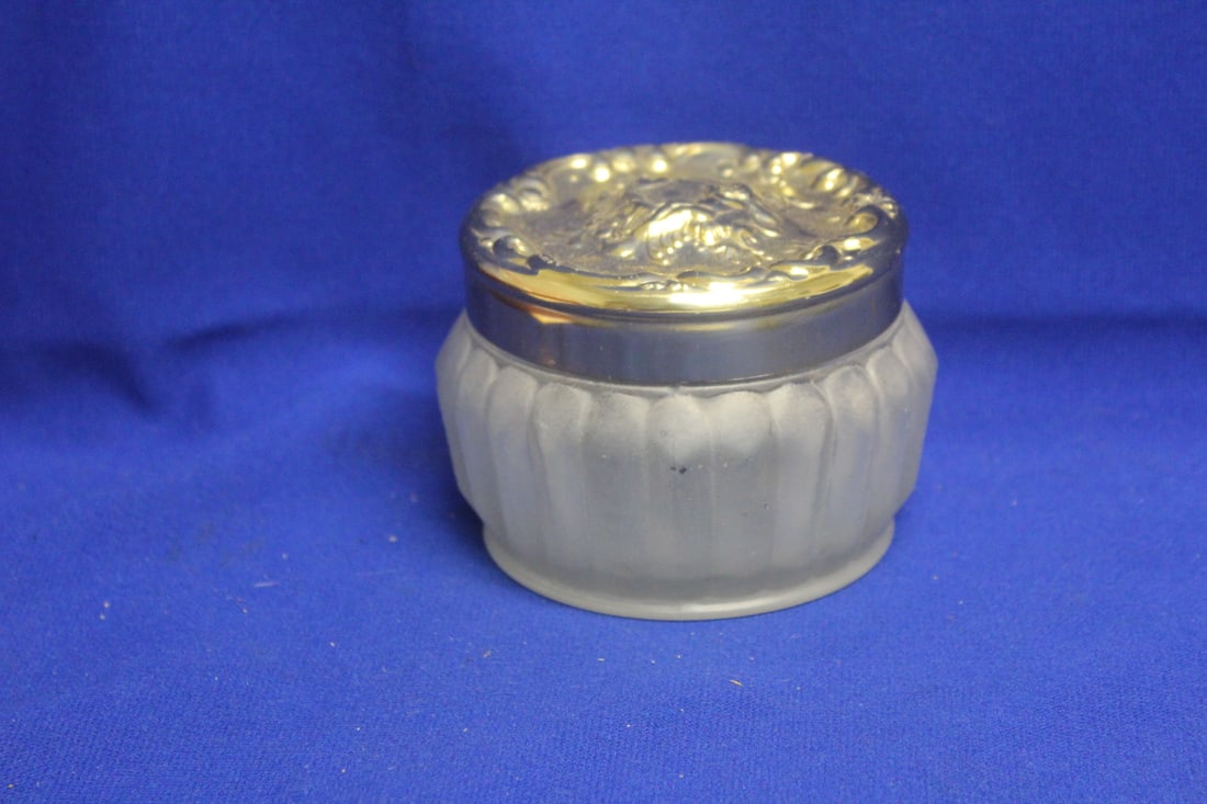 Satin Glass Jar with Lid: approximately 4" in diameter