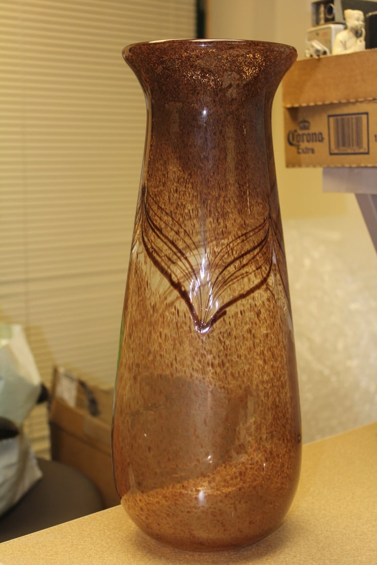 Brown Art Glass Vase: 17" tall