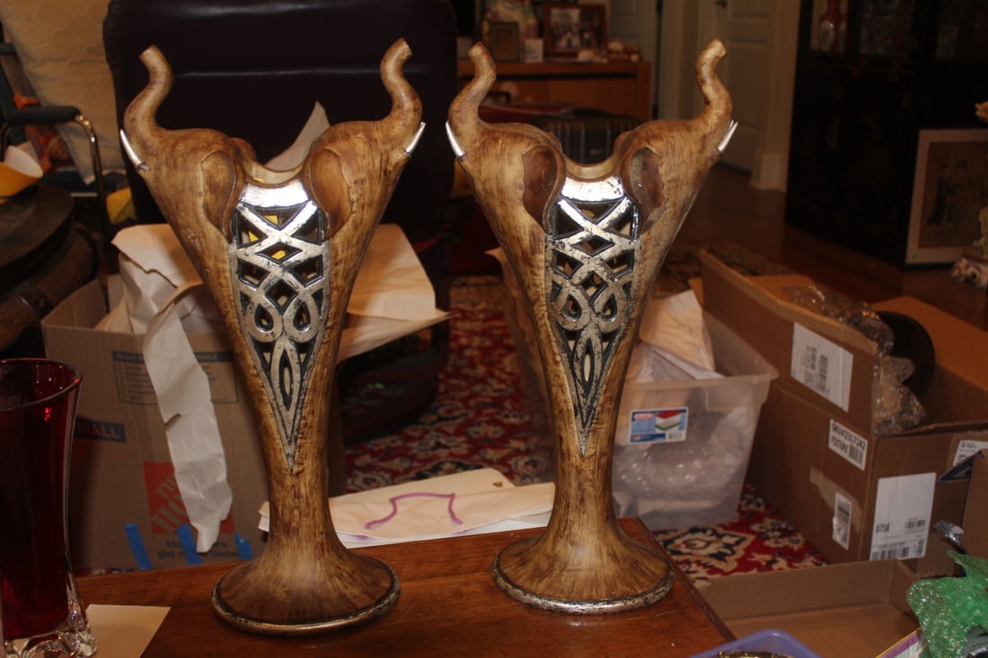 Decorative Elephant Form Candle Holders: wooden - a pair - 19" tall each