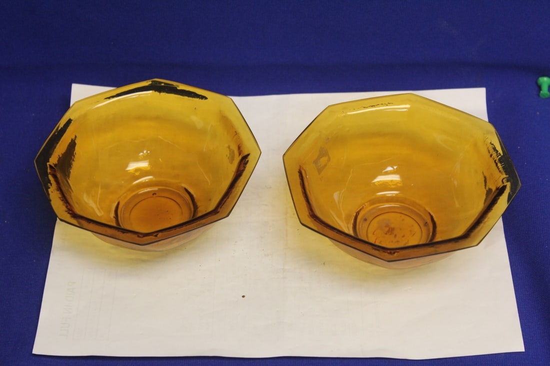 Pair of Peking Glass Amber Colour Bowls - 2