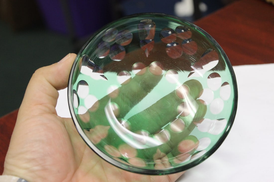 A Cut Glass Green Dish - 2