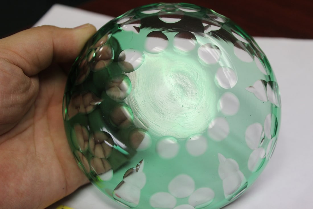 A Cut Glass Green Dish - 4