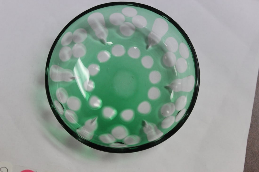 A Cut Glass Green Dish - 5
