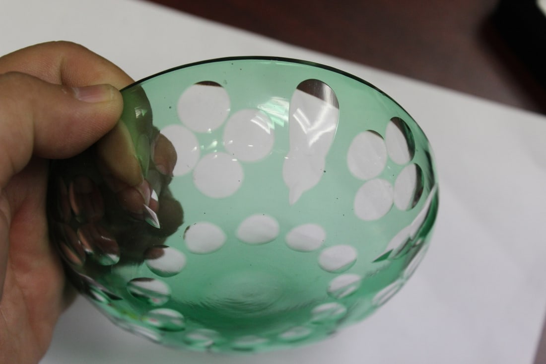 A Cut Glass Green Dish - 7