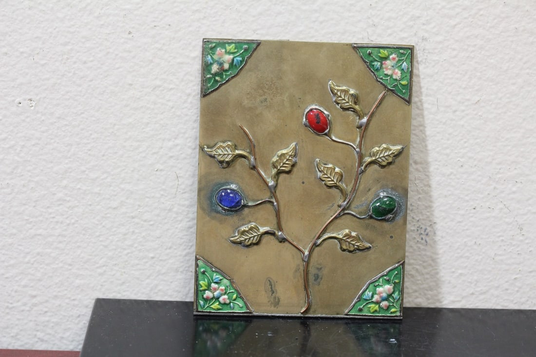 A Chinese Closinne and Stone Panel: 5 1/4" x 4"