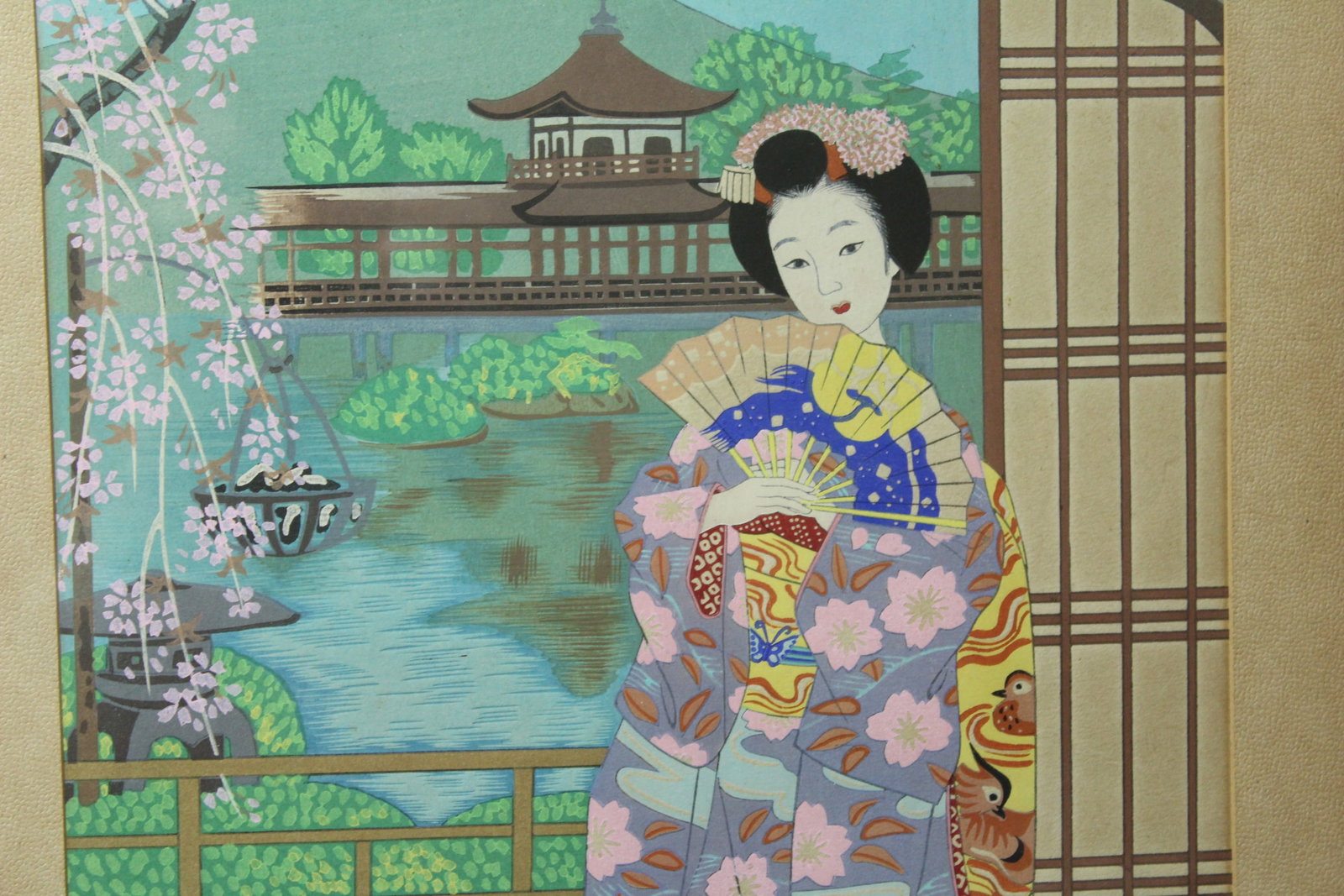 A Vintage Signed Japanese Pastel or Watercolor - 5