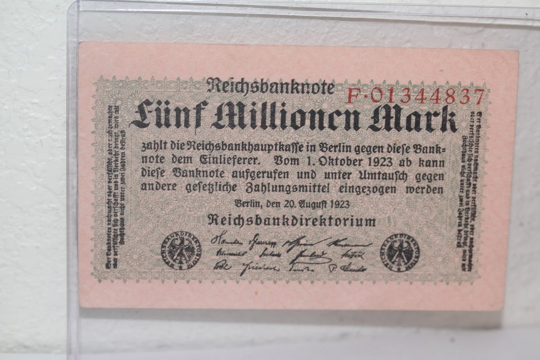 1923 German Five Million Mark: a bank note