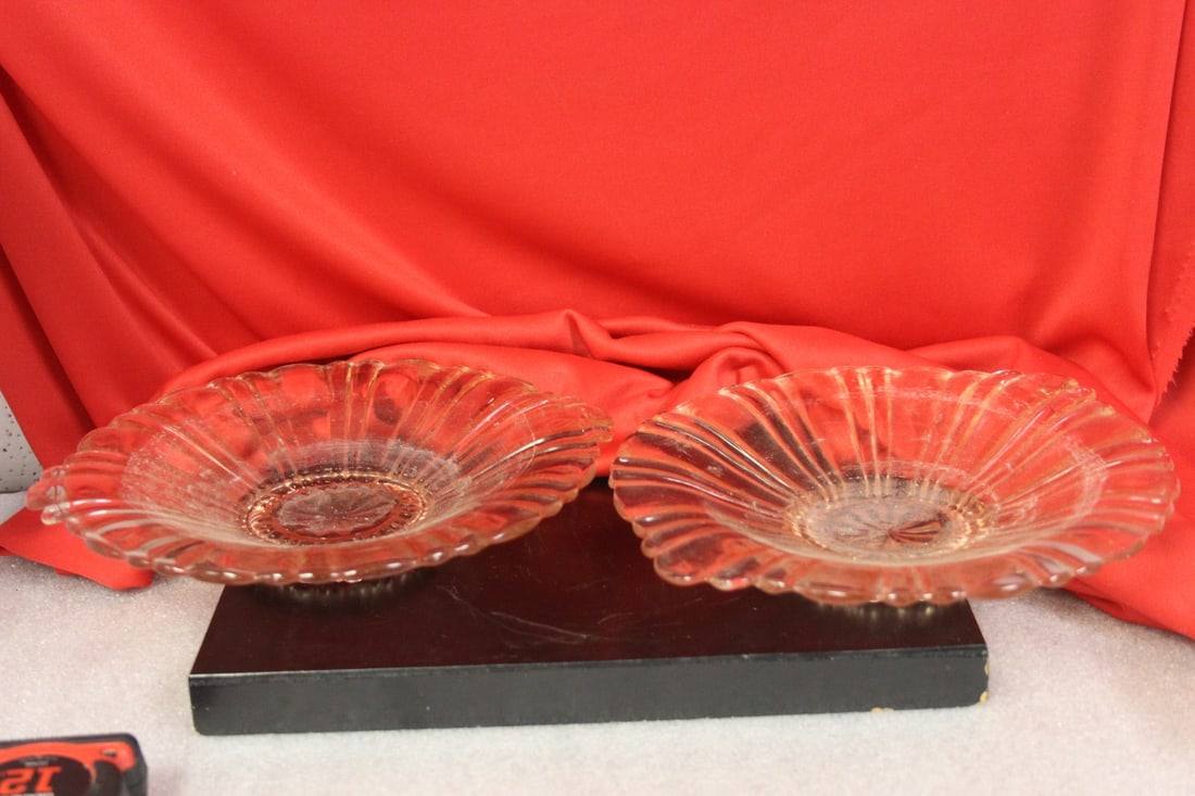 Pair of Pink Depression Glass Bowls: 8 1/2" in diameter