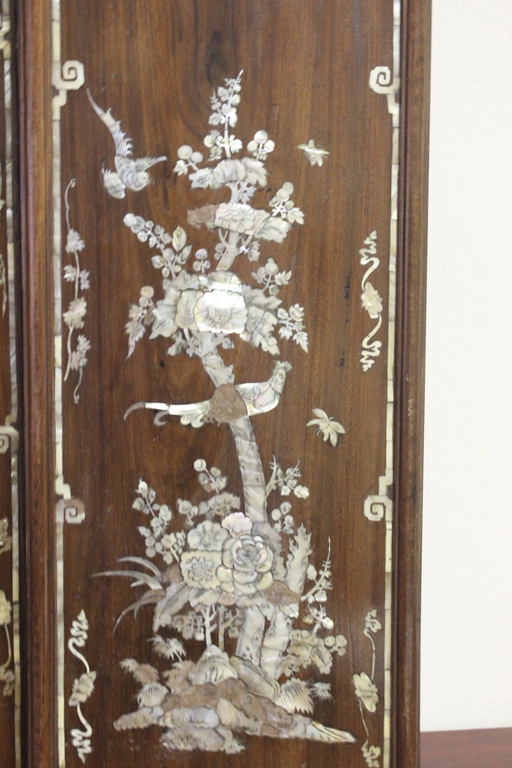 Chinese Mother of Pearl Inlaid Hardwood Panels - 7