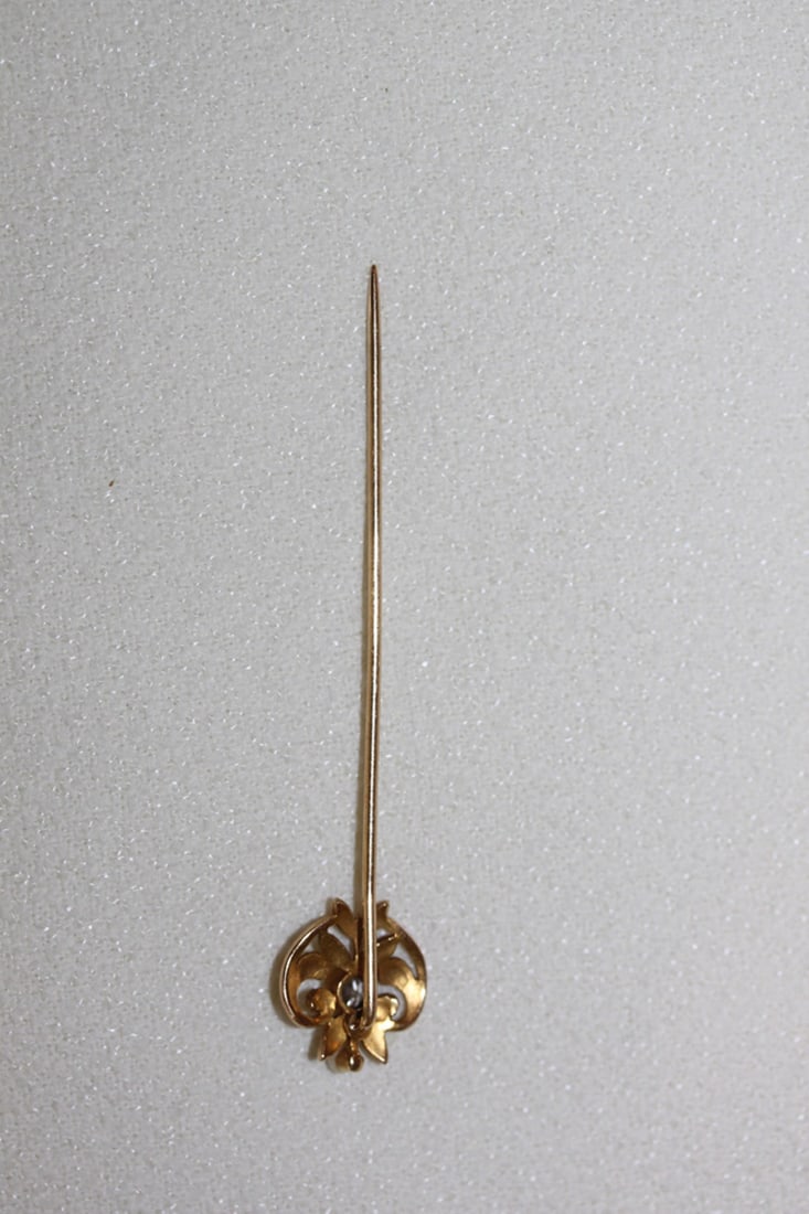14k Gold Diamond And Pearl Pin - 2
