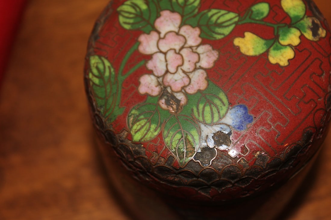 Antique Chinese Cloisonne Cylinder Container - 11