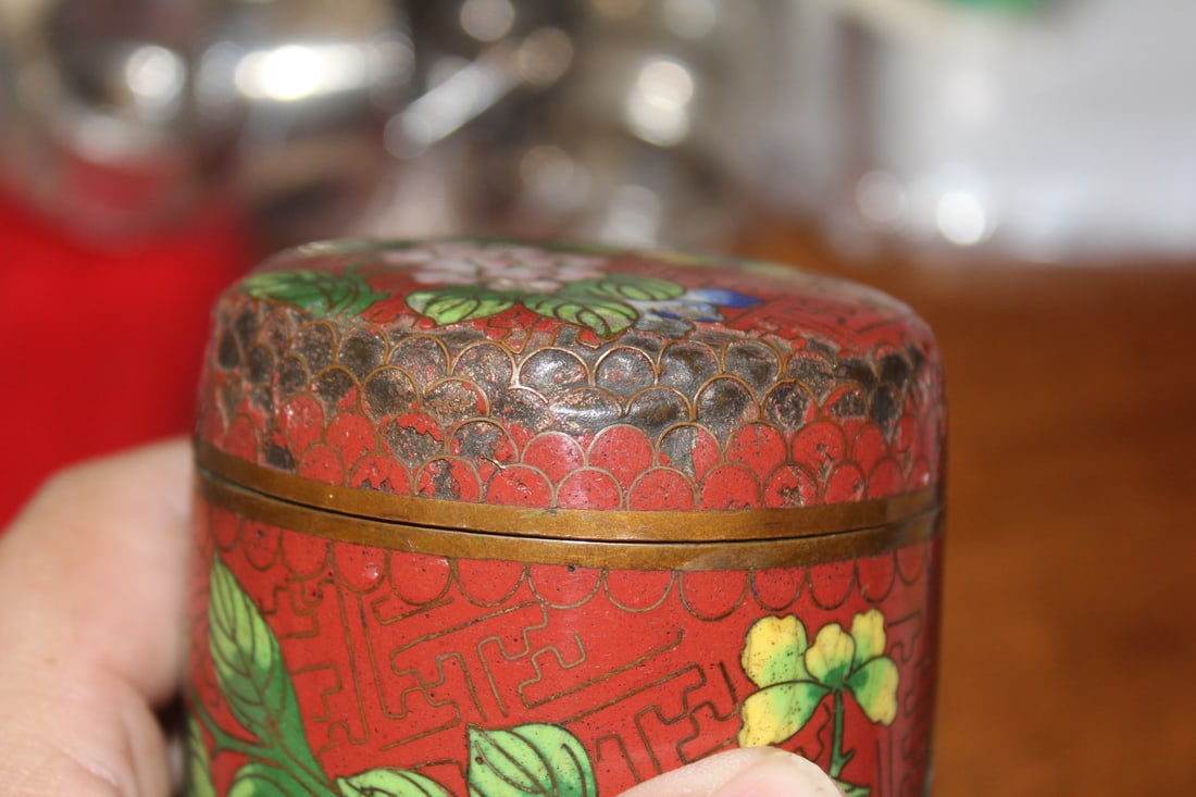 Antique Chinese Cloisonne Cylinder Container - 2