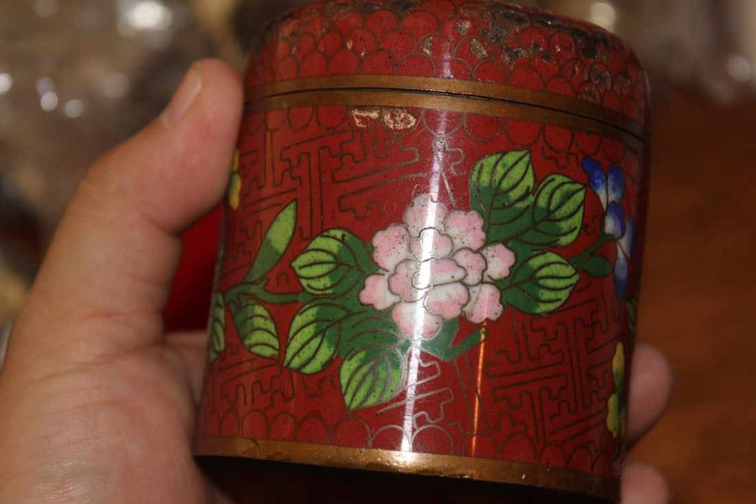 Antique Chinese Cloisonne Cylinder Container - 4
