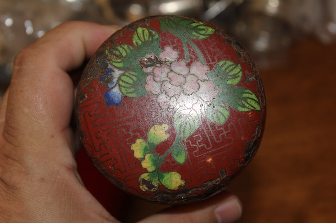 Antique Chinese Cloisonne Cylinder Container - 6