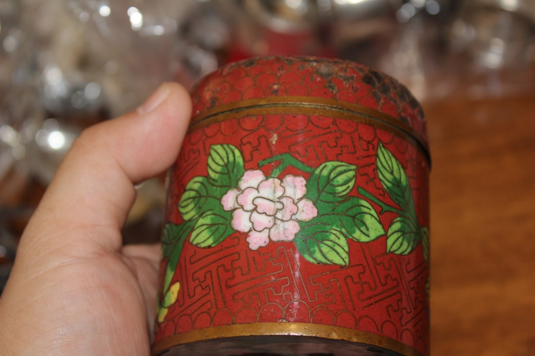 Antique Chinese Cloisonne Cylinder Container - 7