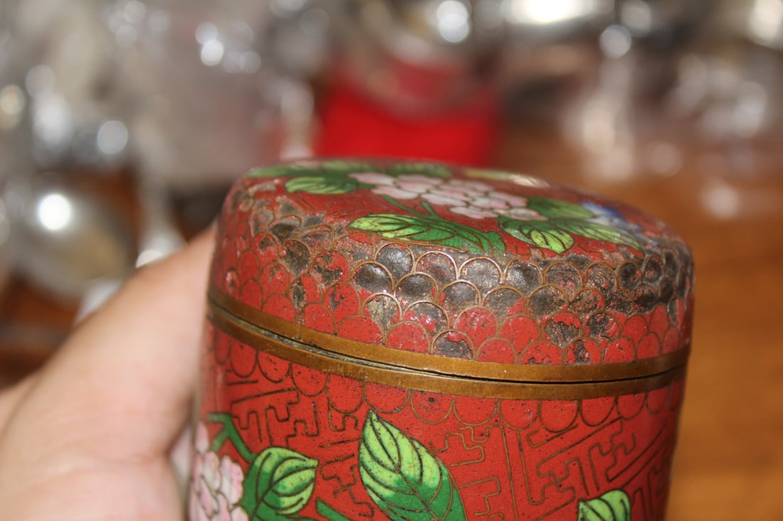 Antique Chinese Cloisonne Cylinder Container - 8