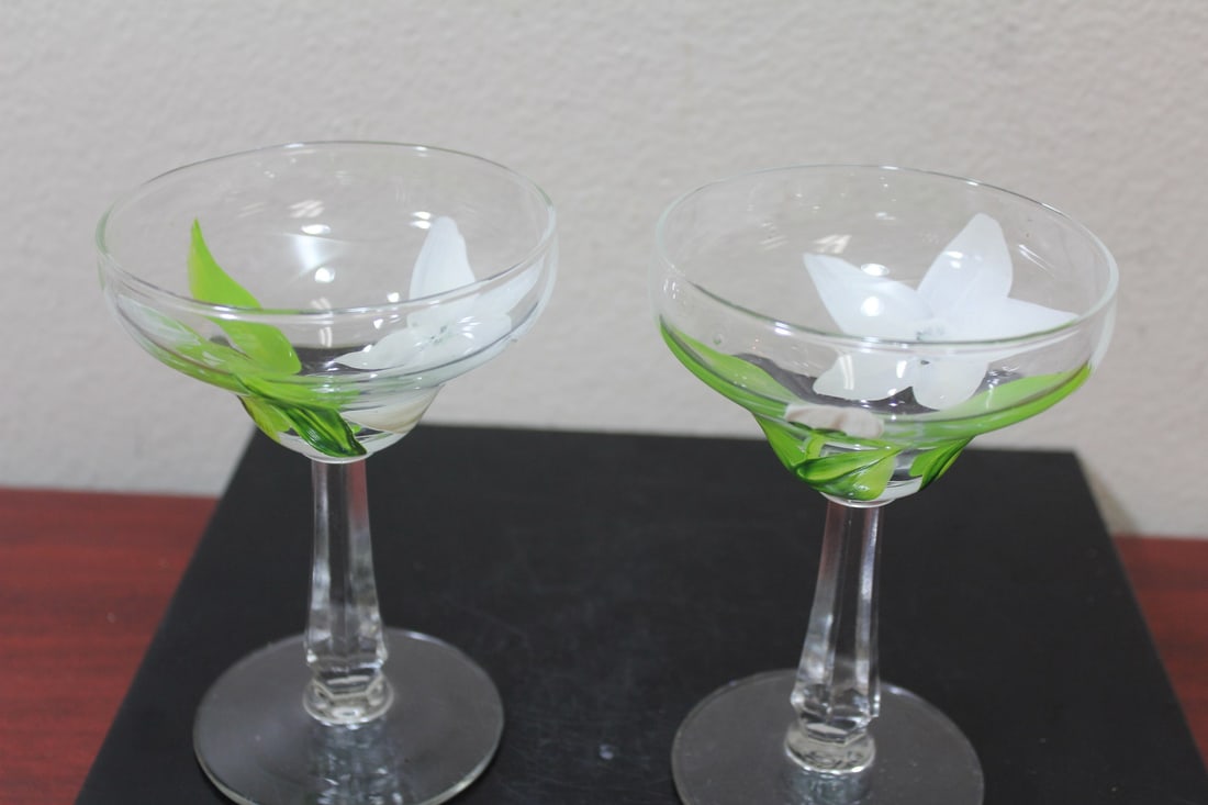 A Pair of Hand Painted Glass Goblets - 2