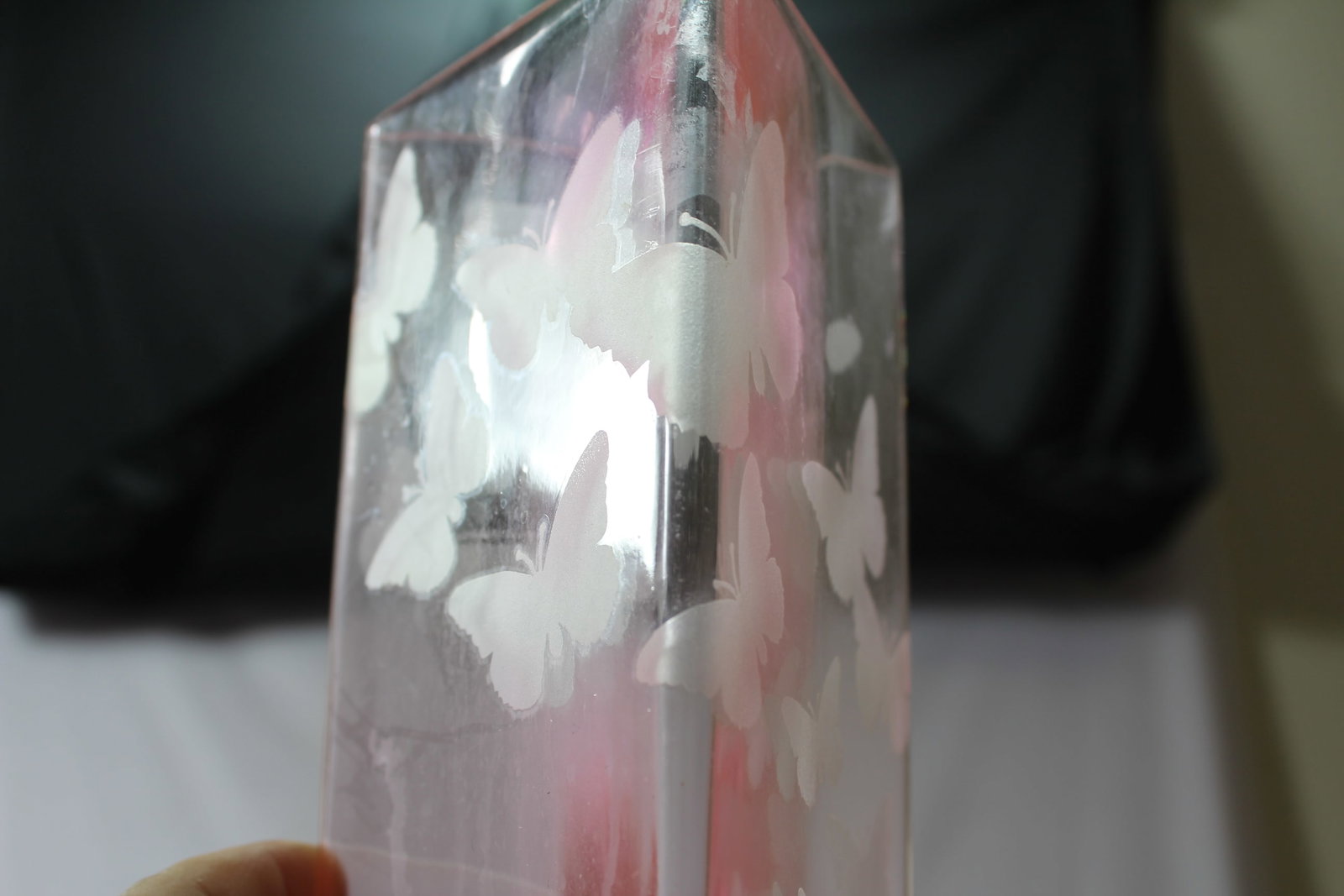 A Pink Etched Glass Butterfly Vase - 5