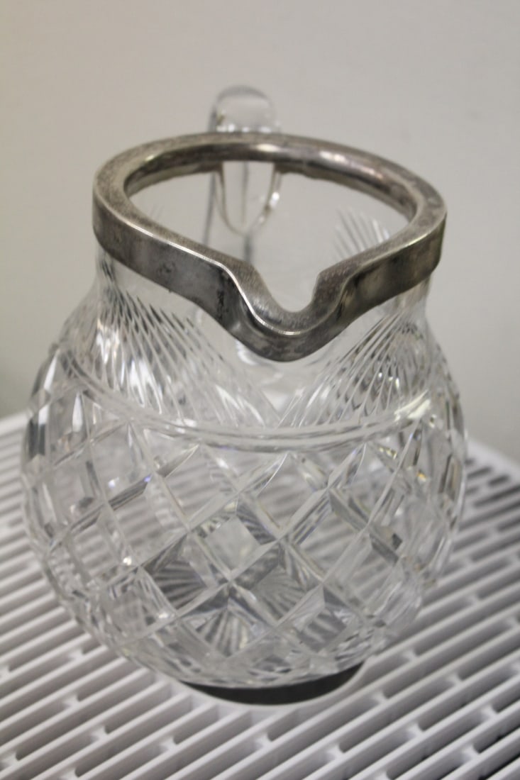Sterling Rim Cut Glass Pitcher - 2