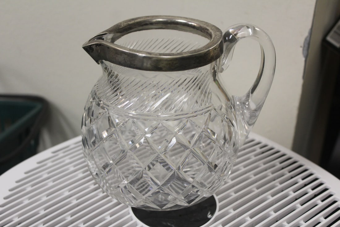 Sterling Rim Cut Glass Pitcher - 3